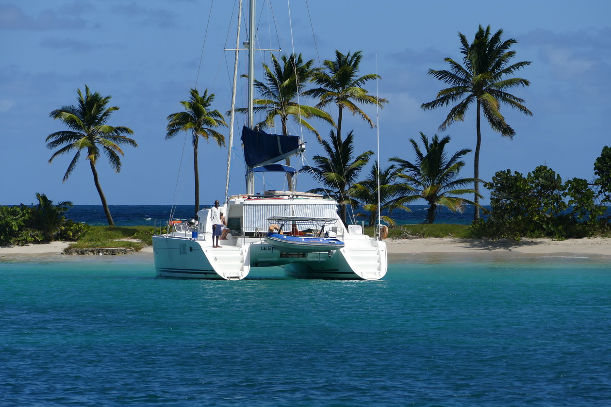 06. Mayreau, Salt whistle bay ; dommage qu'il y ait toujours un de ces gros transporteurs pour abîmer le paysage !