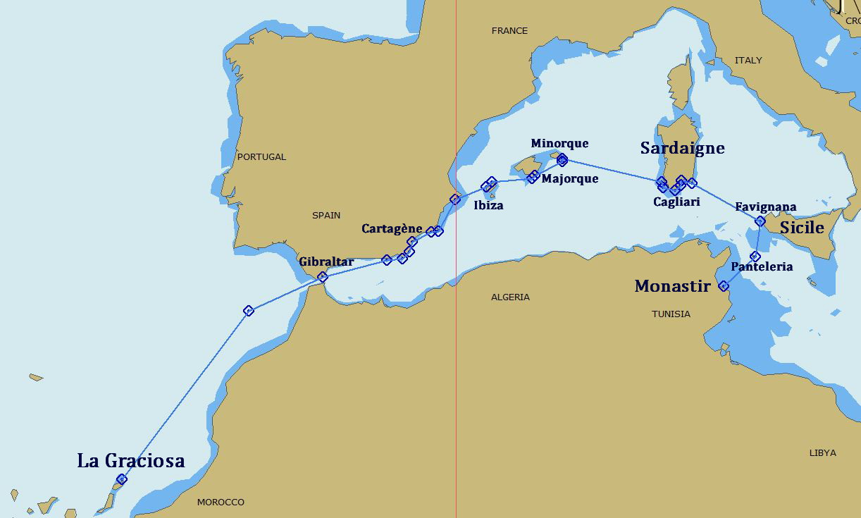 1. De Monastir aux Canaries = 1740 MN